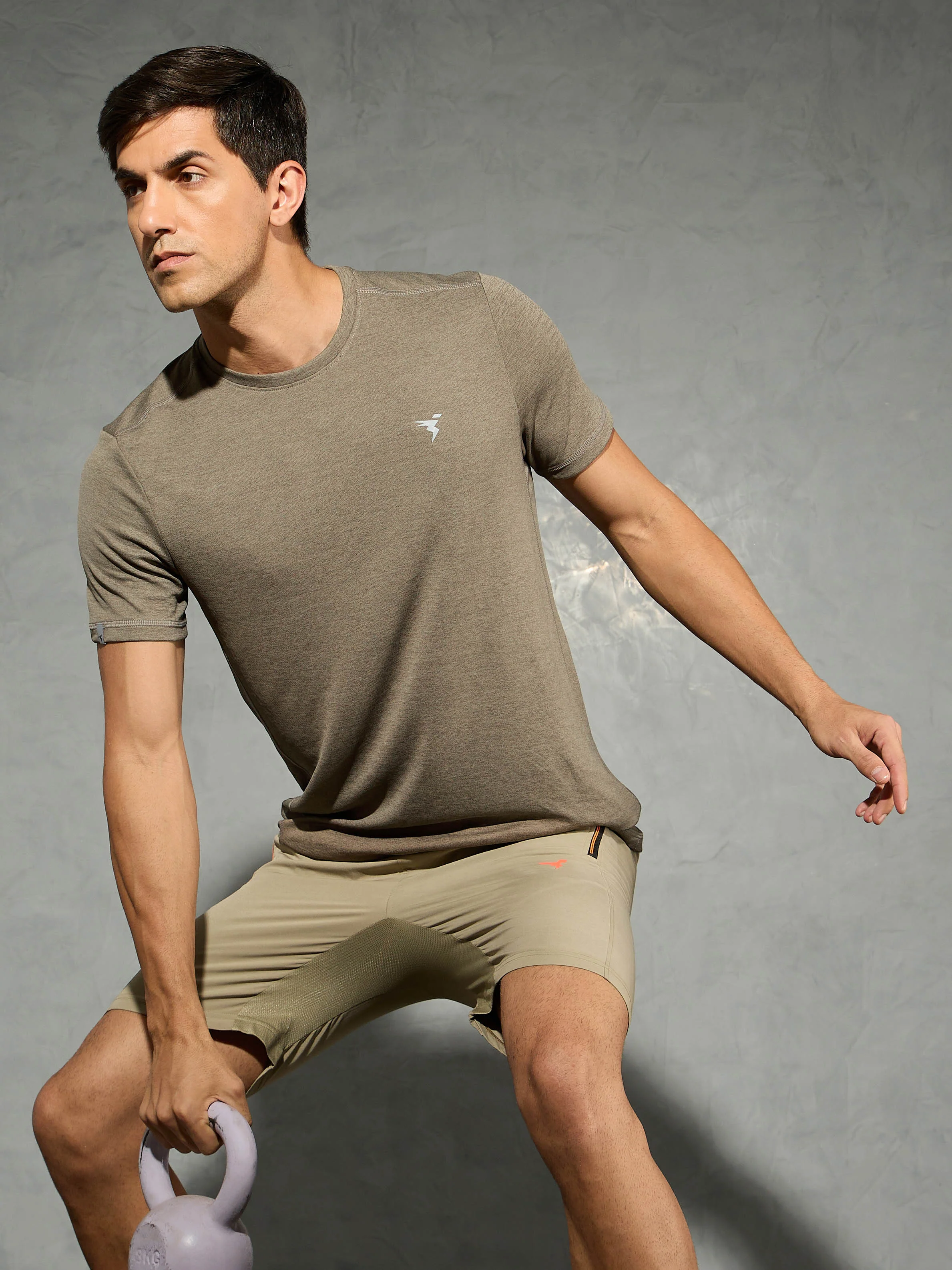 Men Solid Slim Fit Crew Neck T-shirt with DOUBLE COOL