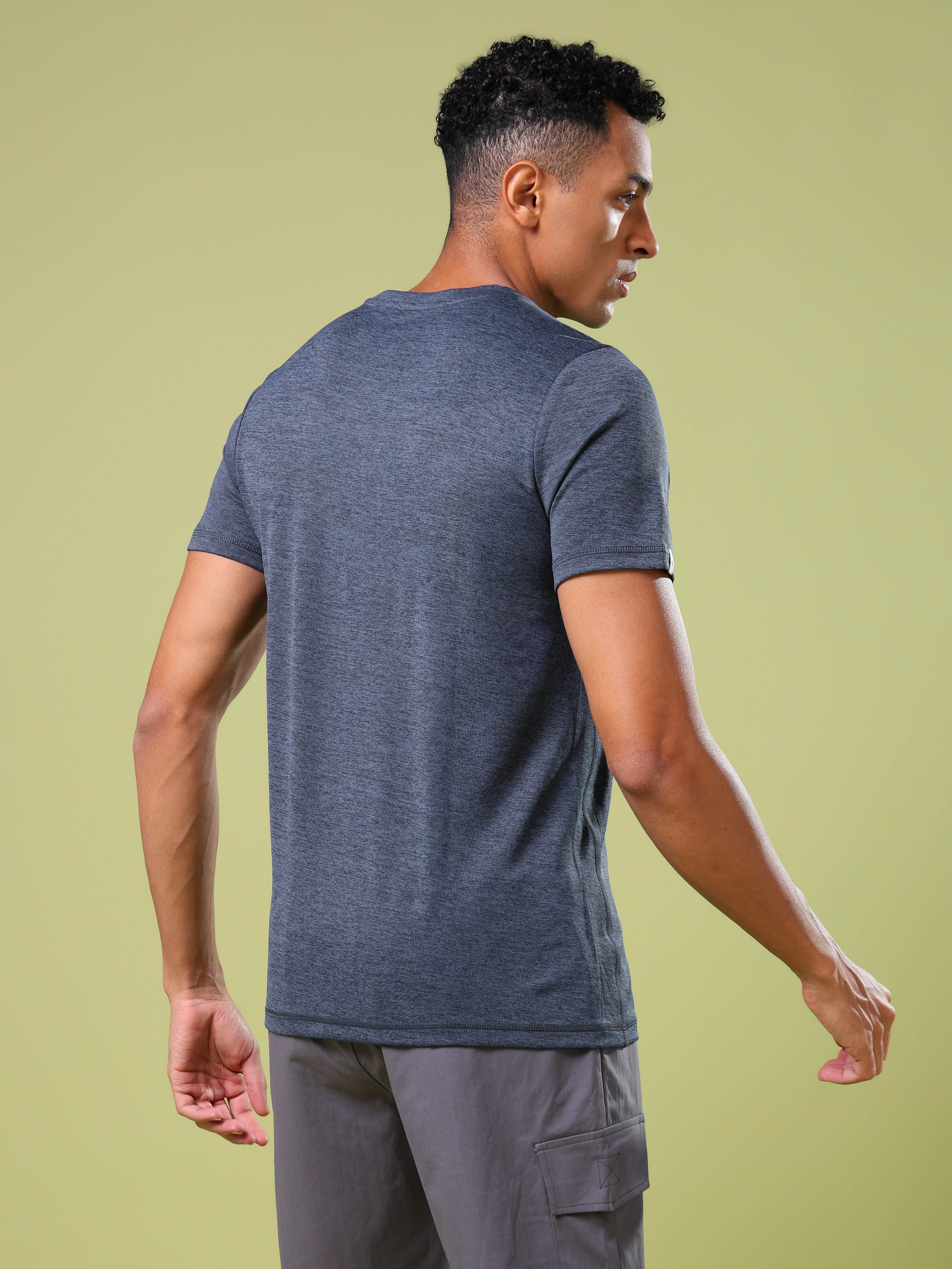 Men Solid Slim Fit Crew Neck T-shirt with DOUBLE COOL - Image 3