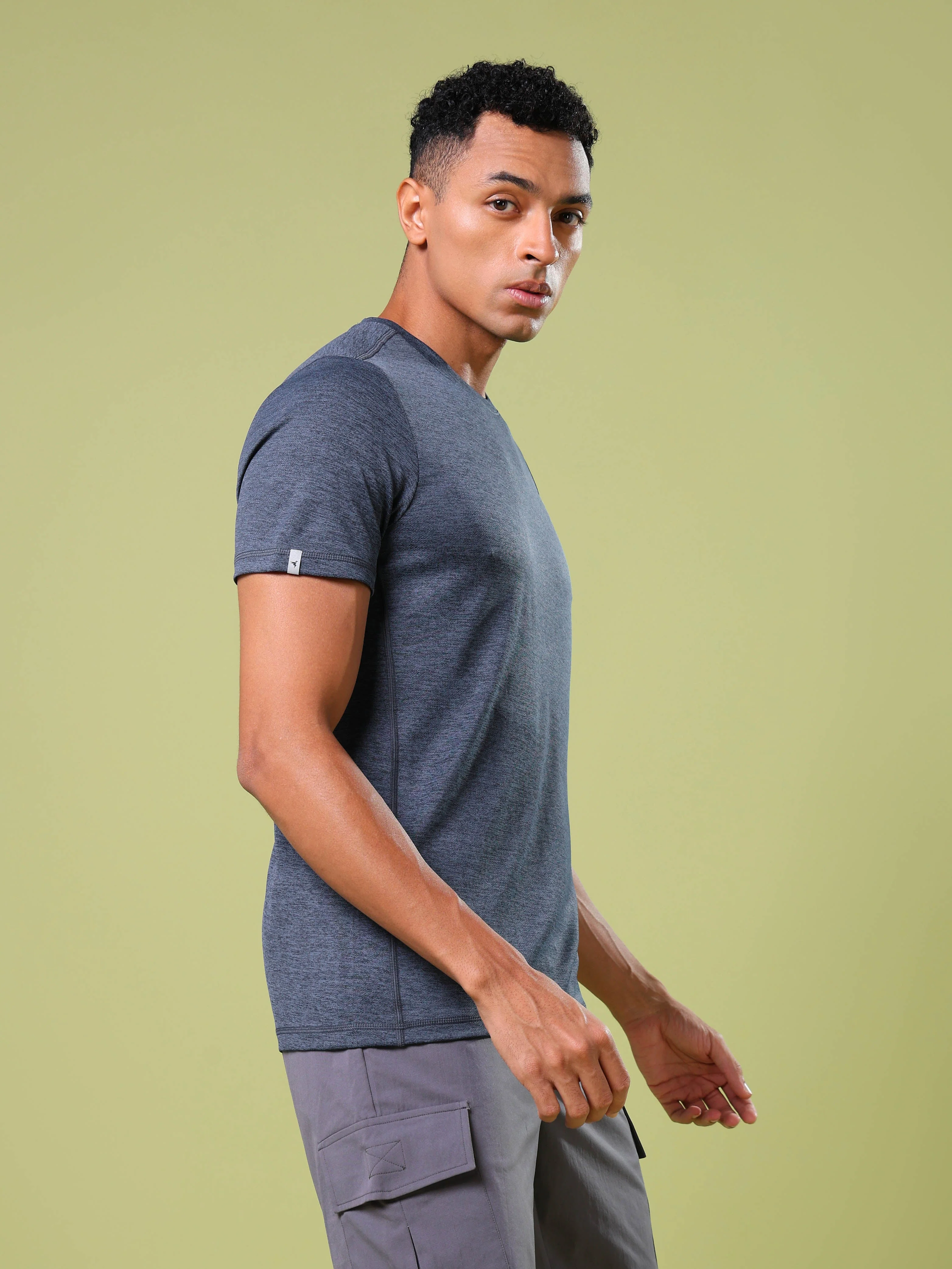 Men Solid Slim Fit Crew Neck T-shirt with DOUBLE COOL - Image 4