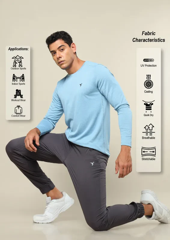 Men Melange Slim Fit Crew Neck T-shirt with DOUBLE COOL - Image 2