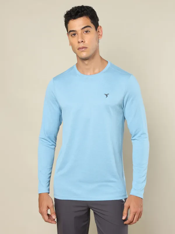 Men Melange Slim Fit Crew Neck T-shirt with DOUBLE COOL - Image 3