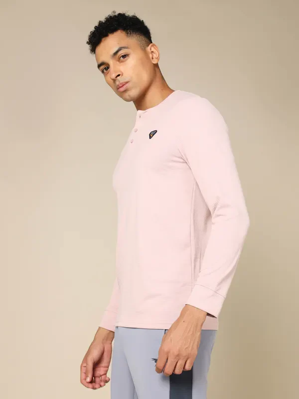 Men Self Design Slim Fit Henley Neck T-shirt with MATPIQ - Image 4