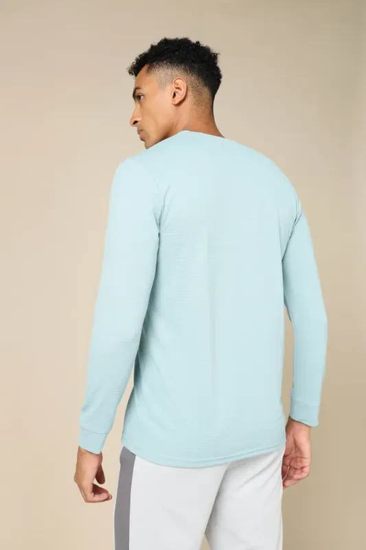 Men Self Design Slim Fit Henley Neck T-shirt with MATPIQ - Image 3