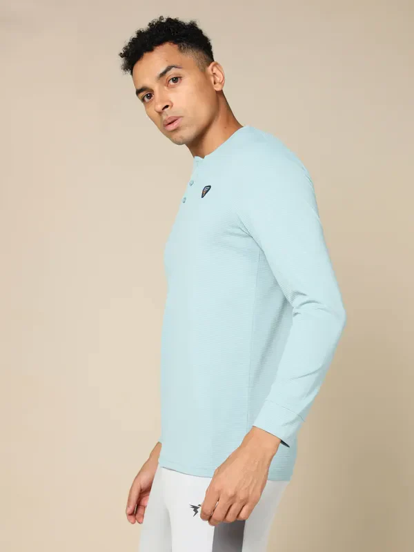 Men Self Design Slim Fit Henley Neck T-shirt with MATPIQ - Image 4