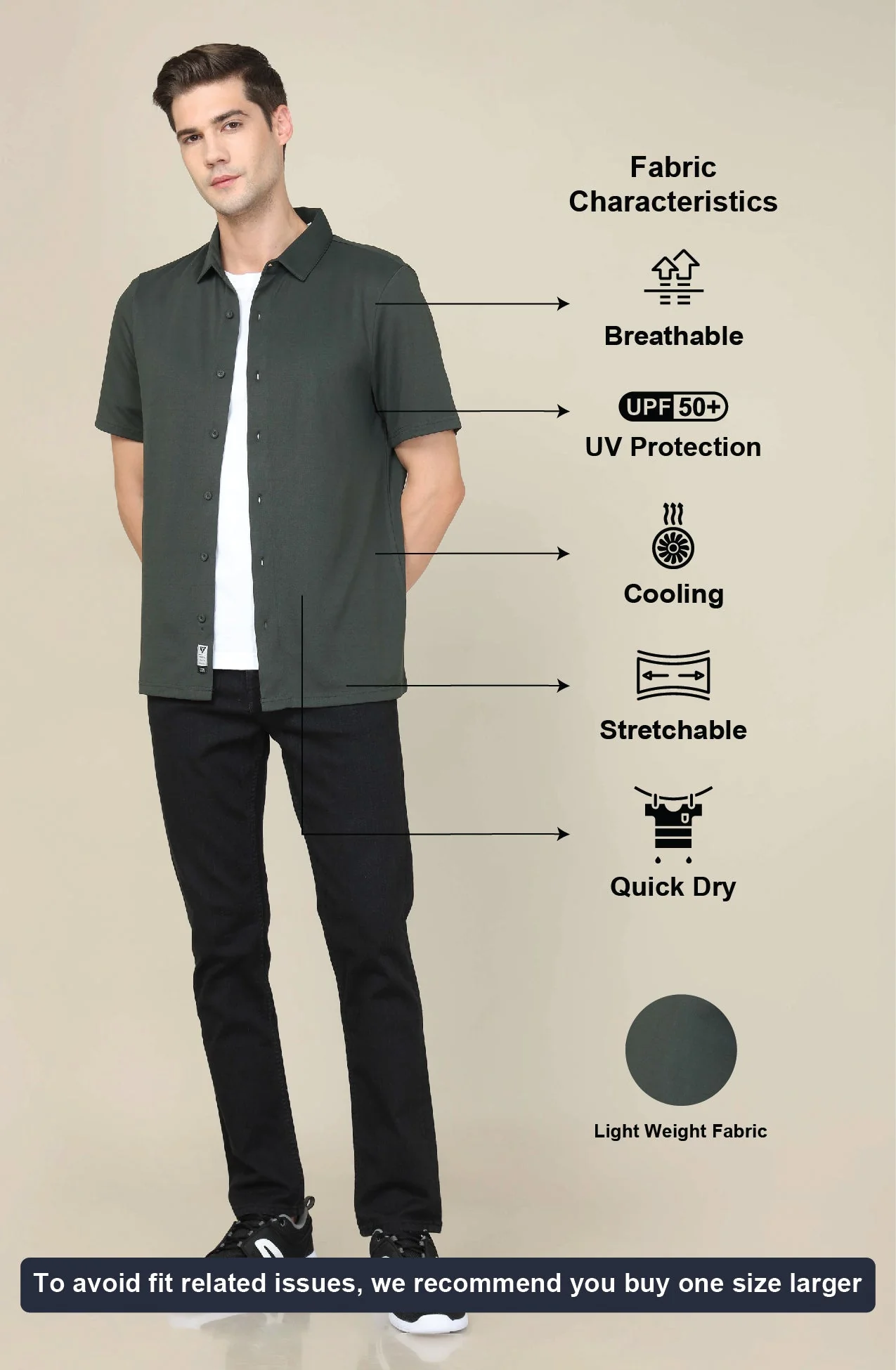 Men Solid Regular Fit Spread Collar Shirt with TECHNO COOL+ - Image 4
