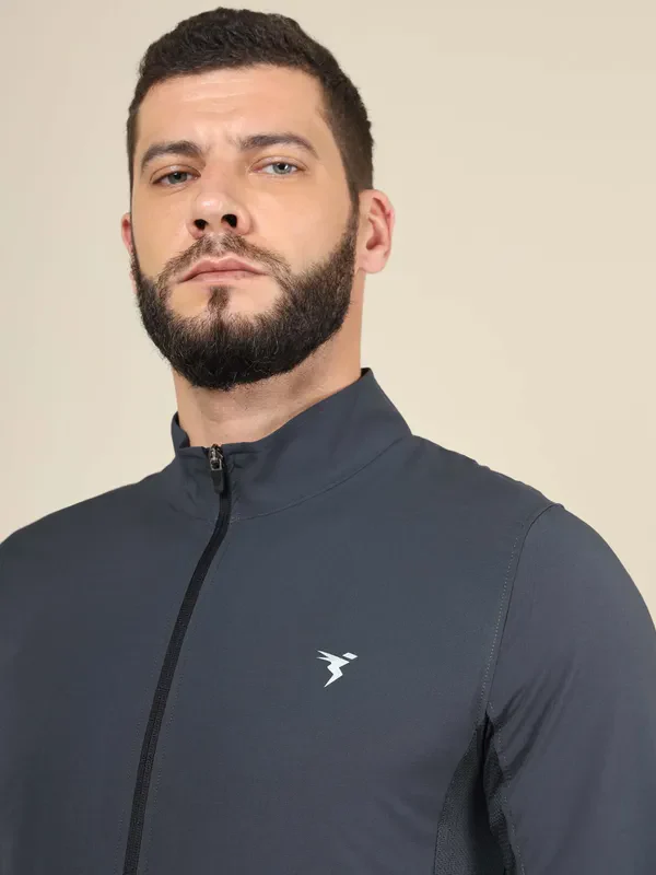 Men Solid Slim Fit Mock Neck Jacket with TECHNOLITE - Image 5