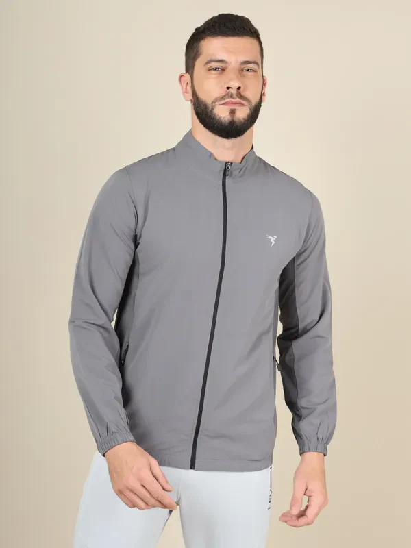 Men Solid Slim Fit Mock Neck Jacket with TECHNOLITE - Image 2