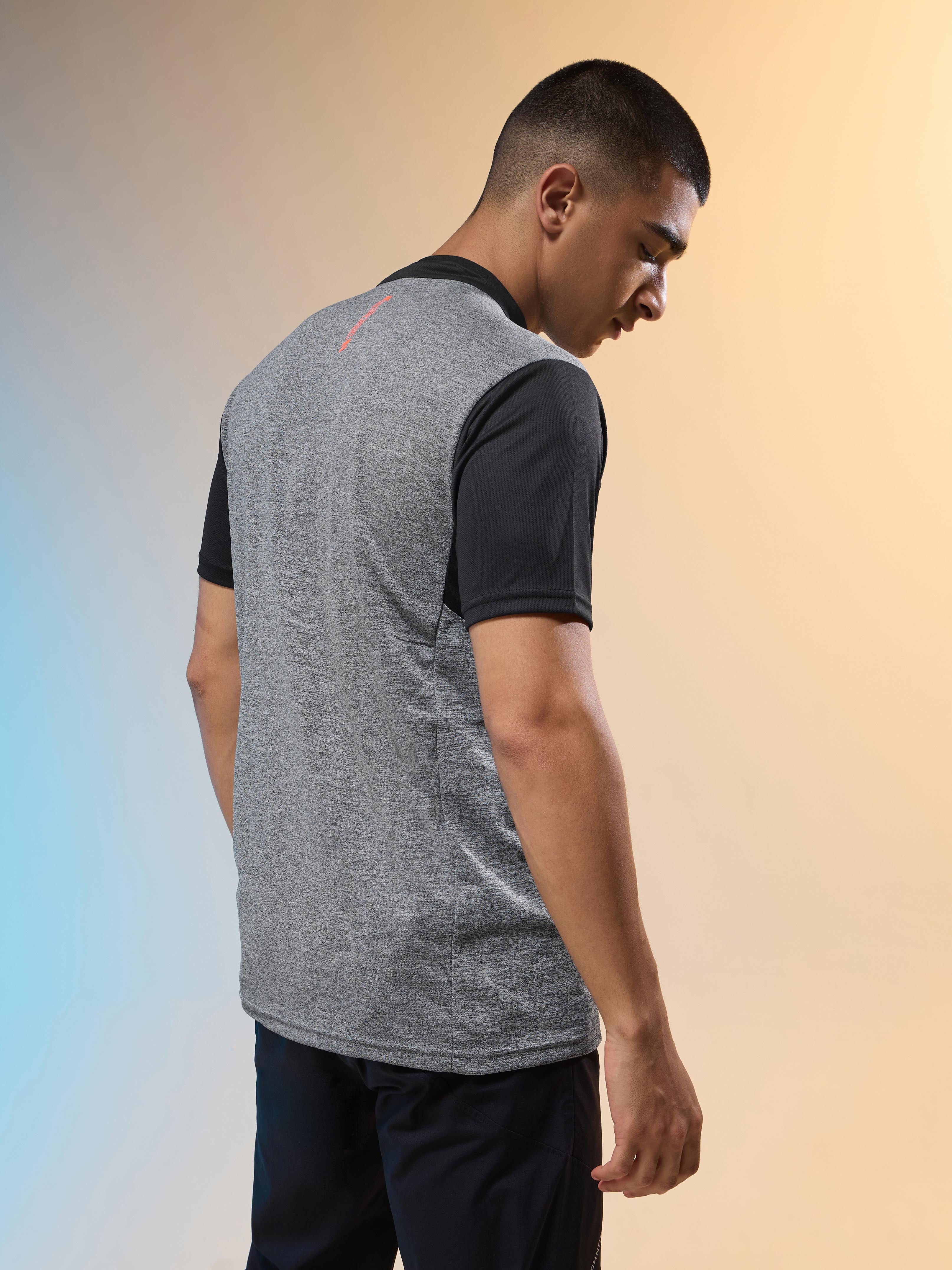 Men Melange Slim Fit Mock Neck T-shirt with TECHNO COOL+ - Image 3