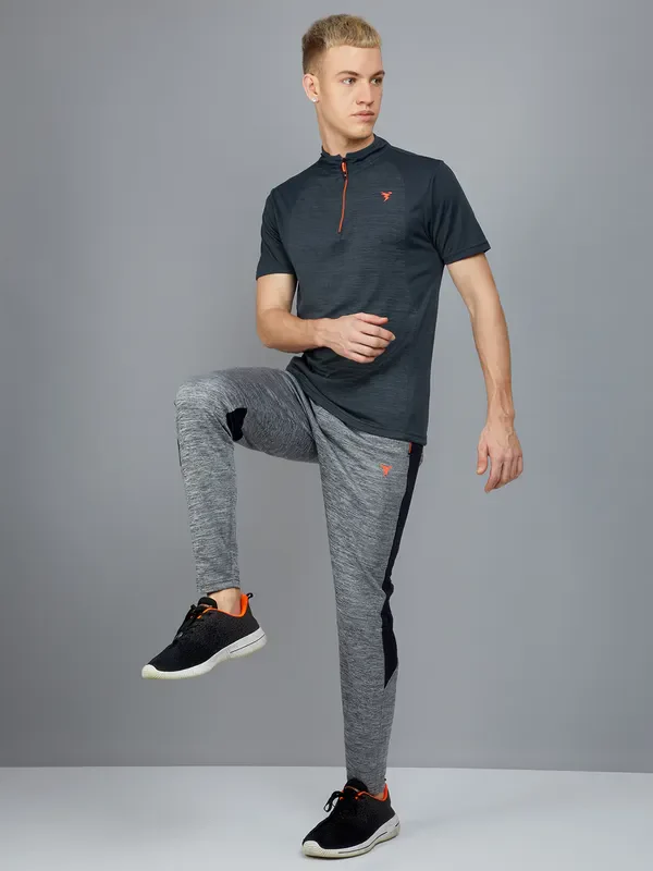 Men Melange Slim Fit Mock Neck T-shirt with TECHNO COOL+ - Image 2