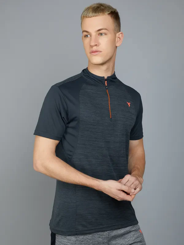 Men Melange Slim Fit Mock Neck T-shirt with TECHNO COOL+ - Image 4