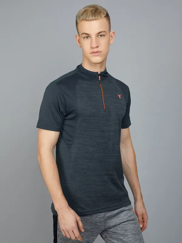 Men Melange Slim Fit Mock Neck T-shirt with TECHNO COOL+ - Image 5