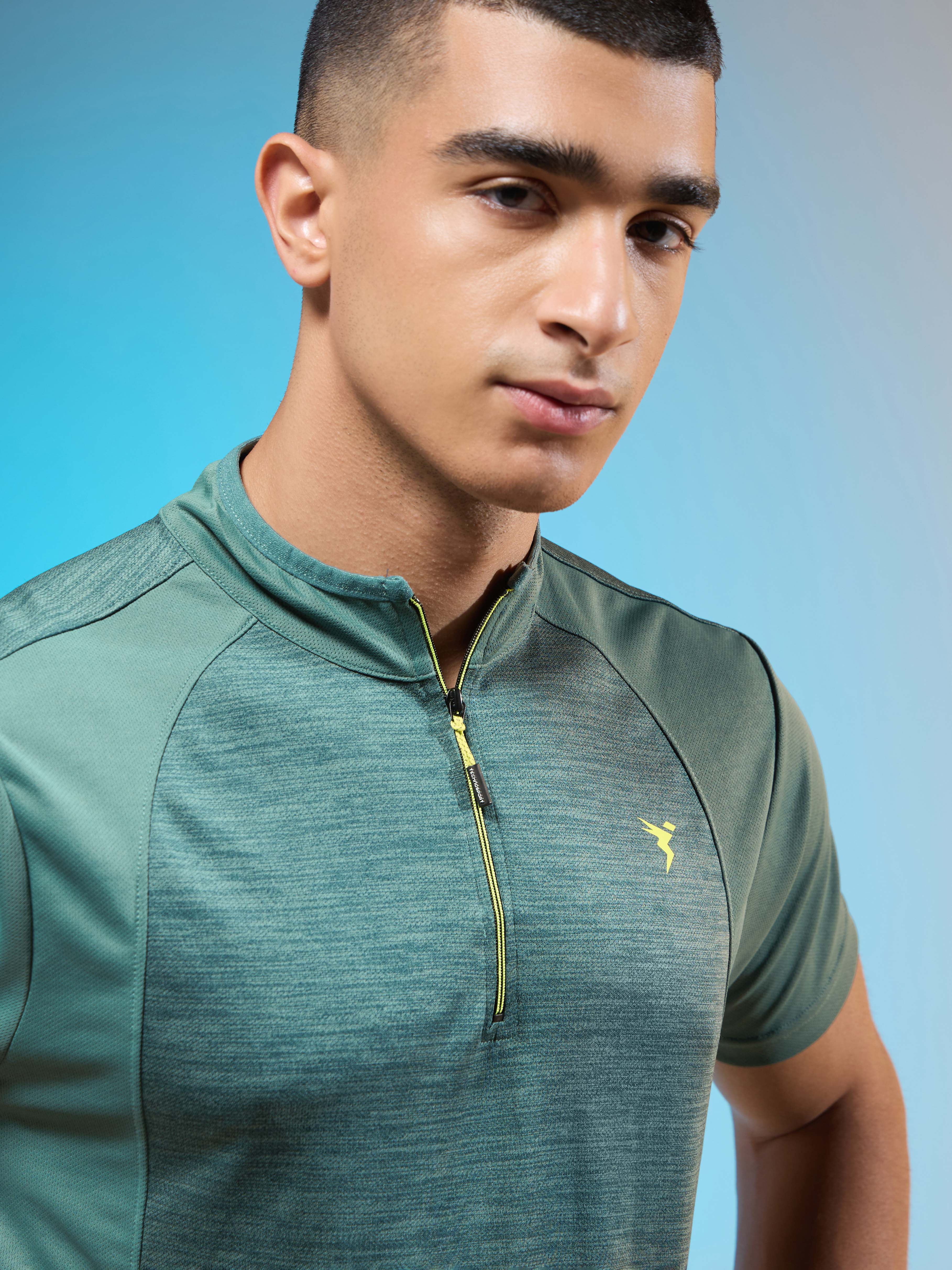 Men Melange Slim Fit Mock Neck T-shirt with TECHNO COOL+ - Image 6