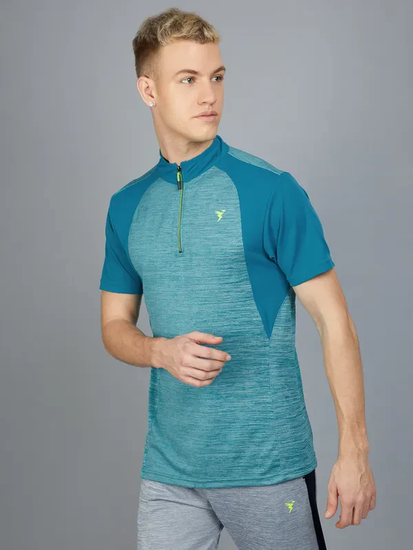 Men Melange Slim Fit Mock Neck T-shirt with TECHNO COOL+ - Image 4