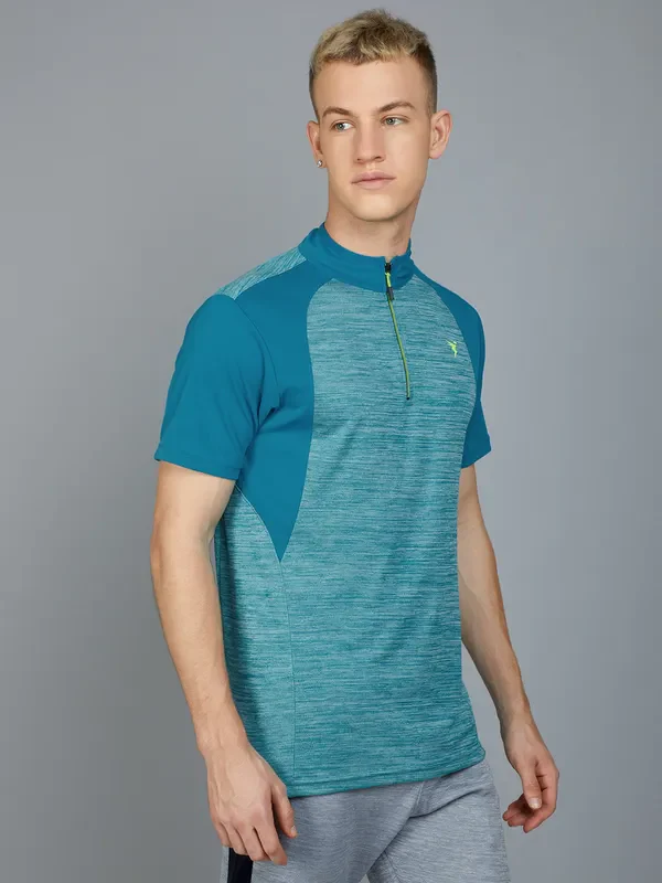 Men Melange Slim Fit Mock Neck T-shirt with TECHNO COOL+ - Image 5