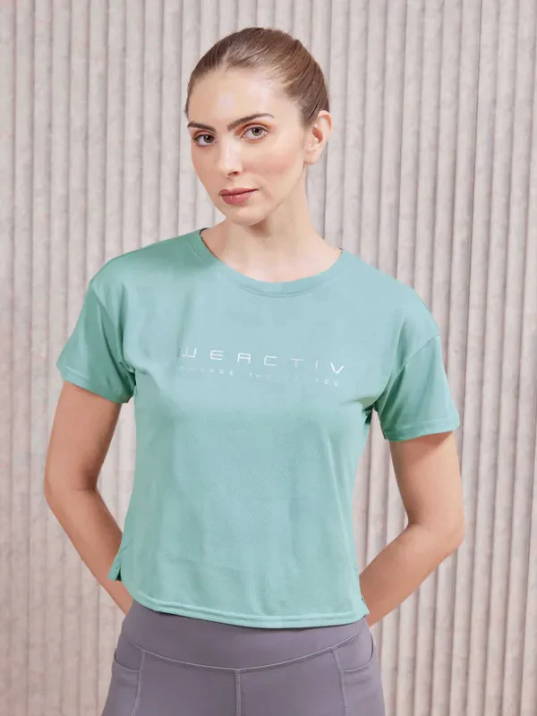 Women Printed Boxy Fit Crew Neck Crop Top with VENTMESH - Image 8