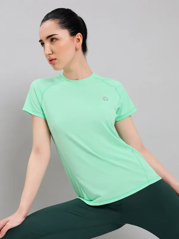 Women Solid Slim Fit Crew Neck T-shirt with TECHNO COOL+ - Image 4