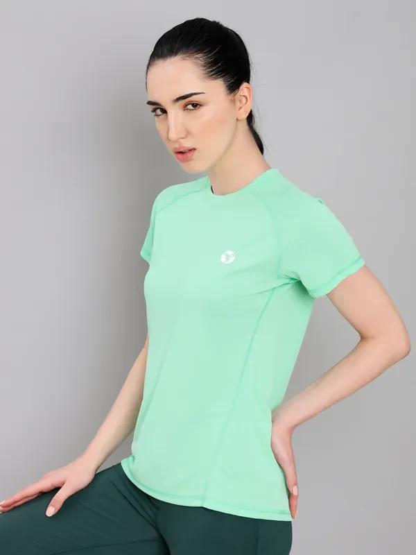 Women Solid Slim Fit Crew Neck T-shirt with TECHNO COOL+ - Image 5