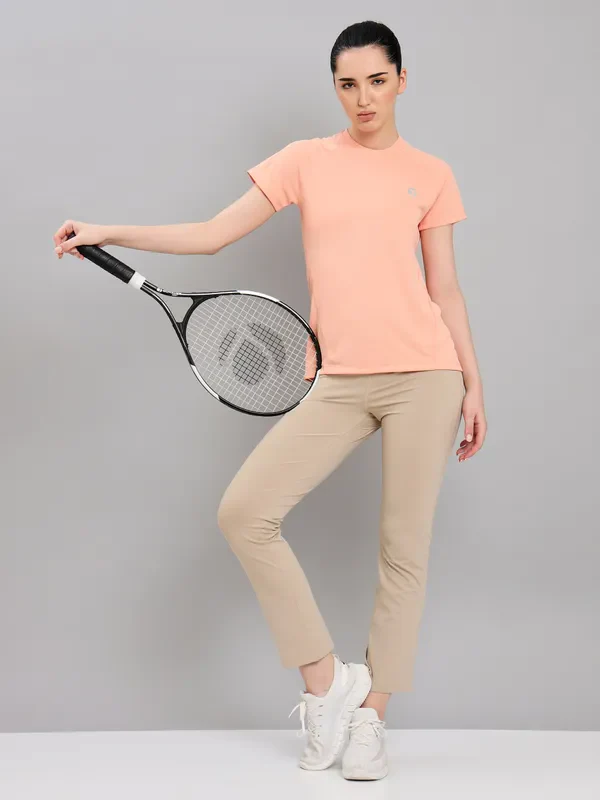 Women Solid Slim Fit Crew Neck T-shirt with TECHNO COOL+ - Image 2