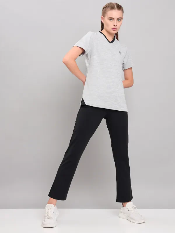 Women Solid Slim Fit V Neck T-shirt with DOUBLE COOL - Image 10