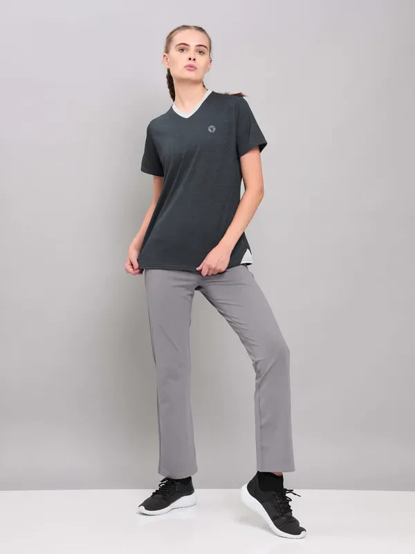 Women Solid Slim Fit V Neck T-shirt with DOUBLE COOL - Image 9