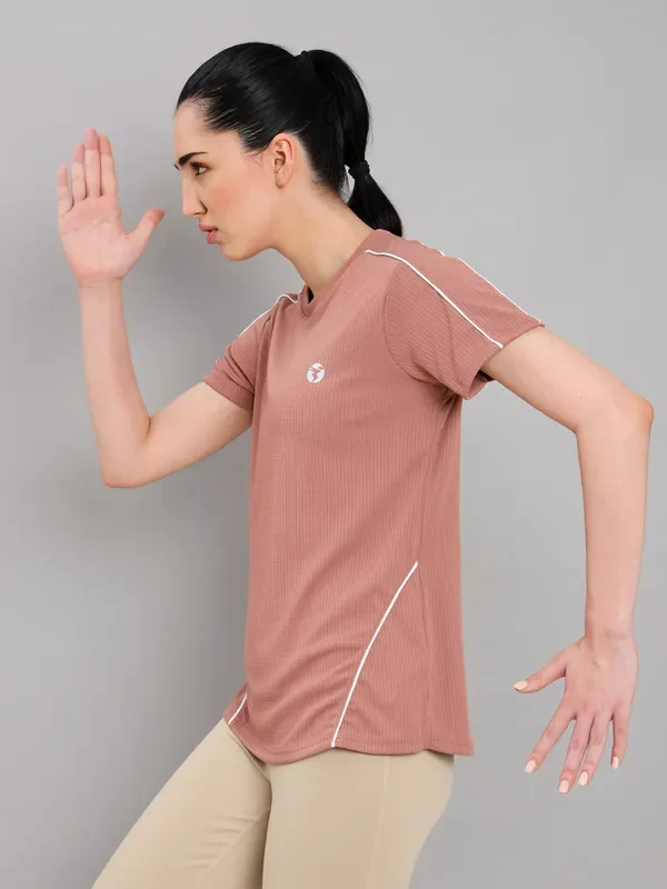Women Self Design Slim Fit Crew Neck T-shirt with TECHNO COOL+ - Image 3