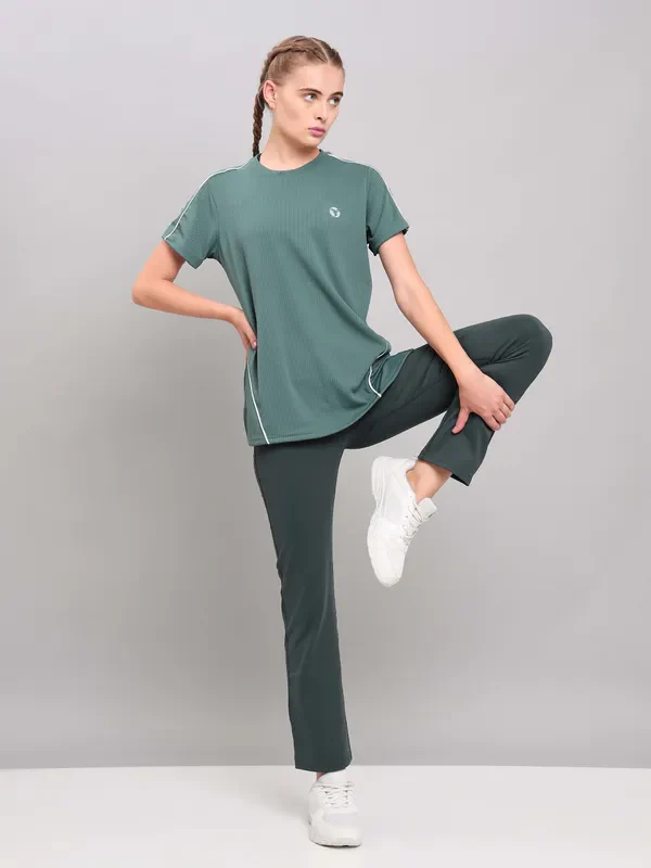 Women Self Design Slim Fit Crew Neck T-shirt with TECHNO COOL+ - Image 5