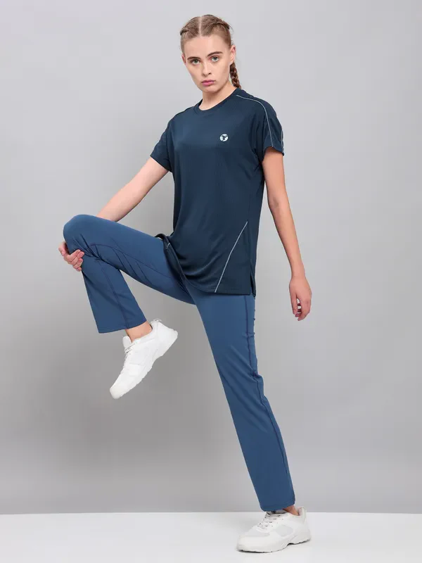 Women Self Design Slim Fit Crew Neck T-shirt with TECHNO COOL+ - Image 4