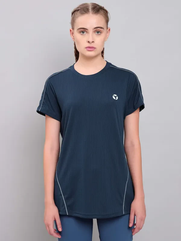 Women Self Design Slim Fit Crew Neck T-shirt with TECHNO COOL+ - Image 5