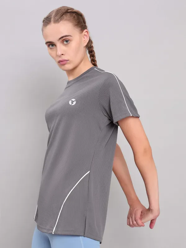 Women Self Design Slim Fit Crew Neck T-shirt with TECHNO COOL+ - Image 3