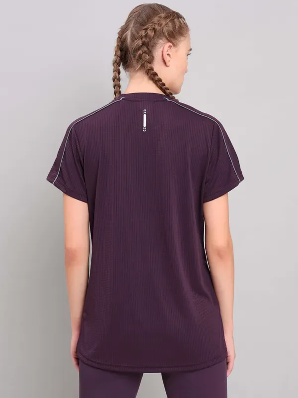 Women Self Design Slim Fit Crew Neck T-shirt with TECHNO COOL+ - Image 2