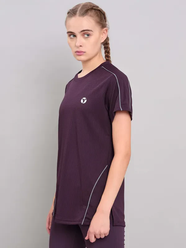 Women Self Design Slim Fit Crew Neck T-shirt with TECHNO COOL+ - Image 3