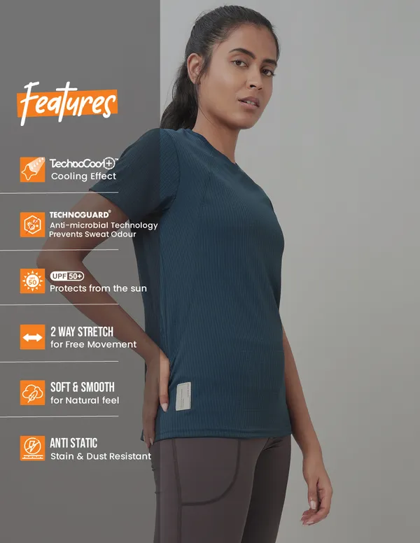 Women Self Design Slim Fit Crew Neck T-shirt with TECHNO COOL+ - Image 9