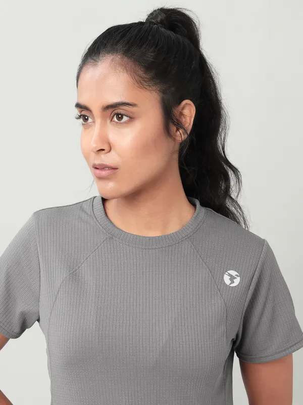 Women Self Design Slim Fit Crew Neck T-shirt with TECHNO COOL+ - Image 10