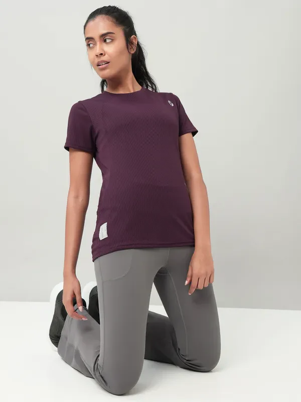 Women Self Design Slim Fit Crew Neck T-shirt with TECHNO COOL+ - Image 2