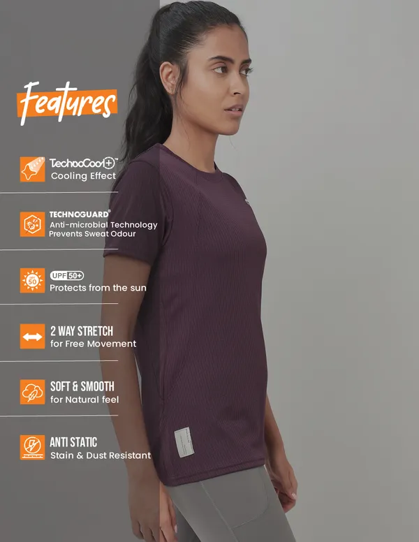 Women Self Design Slim Fit Crew Neck T-shirt with TECHNO COOL+ - Image 9