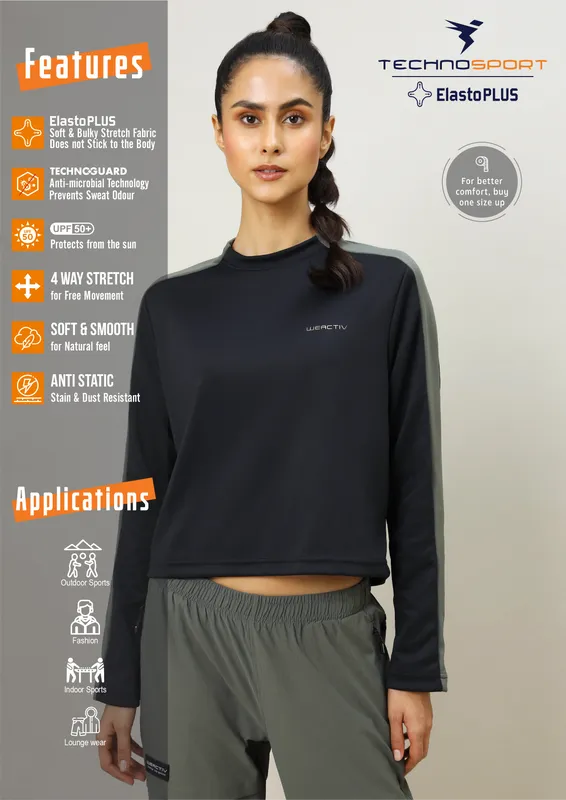 Women Colorblock Slim Fit Crew Neck Pullover with ELASTO PLUS - Image 3