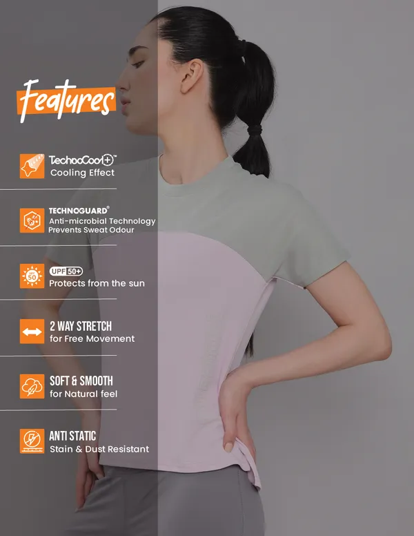 Women Colorblock Slim Fit Crew Neck T-shirt with TECHNO COOL+ - Image 4