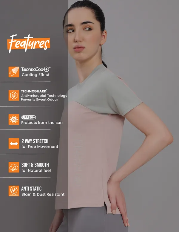 Women Colorblock Slim Fit Crew Neck T-shirt with TECHNO COOL+ - Image 3