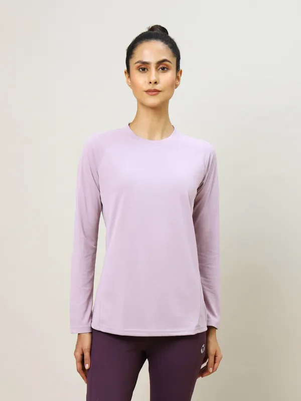Women Solid Slim Fit Crew Neck T-shirt with TECHNO COOL+