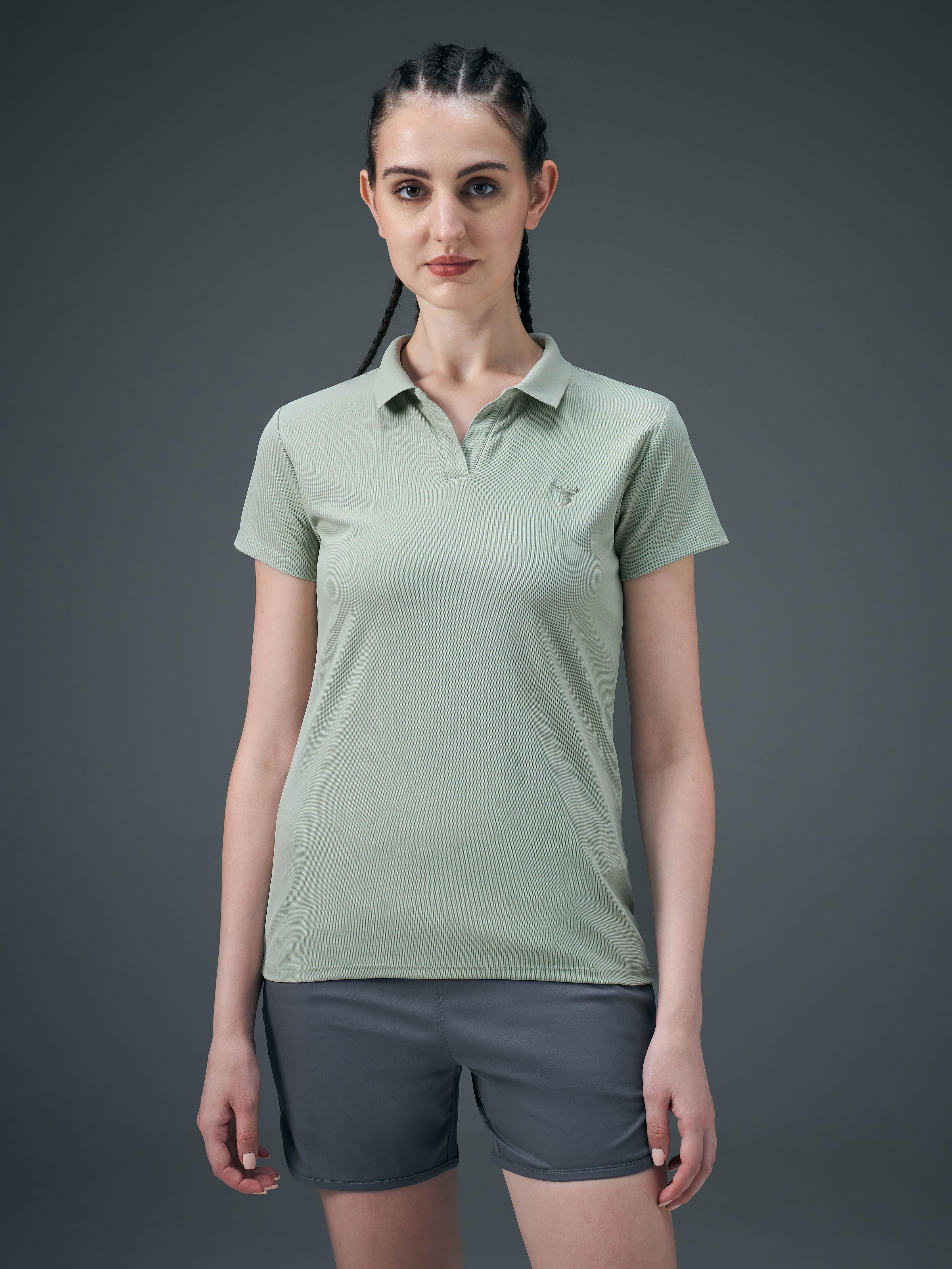 Women Solid Slim Fit Polo T-shirt with MATPIQ - Image 2