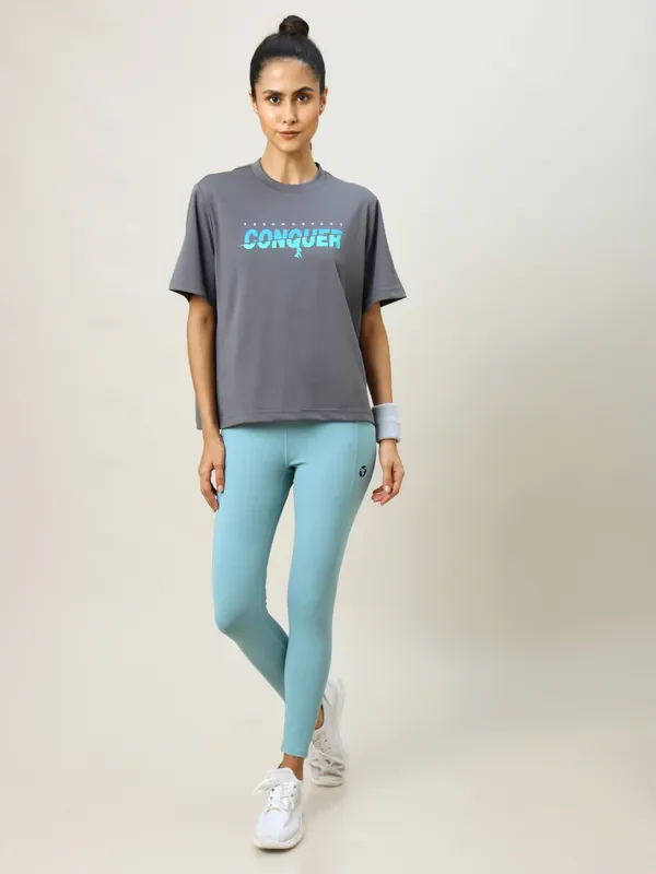 Women Printed Boxy Fit Crew Neck T-shirt with TECHNO COOL+ - Image 2