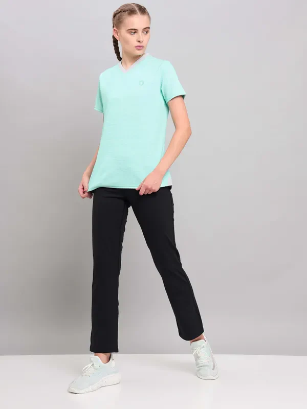 Women Solid Slim Fit V Neck T-shirt with DOUBLE COOL - Image 2