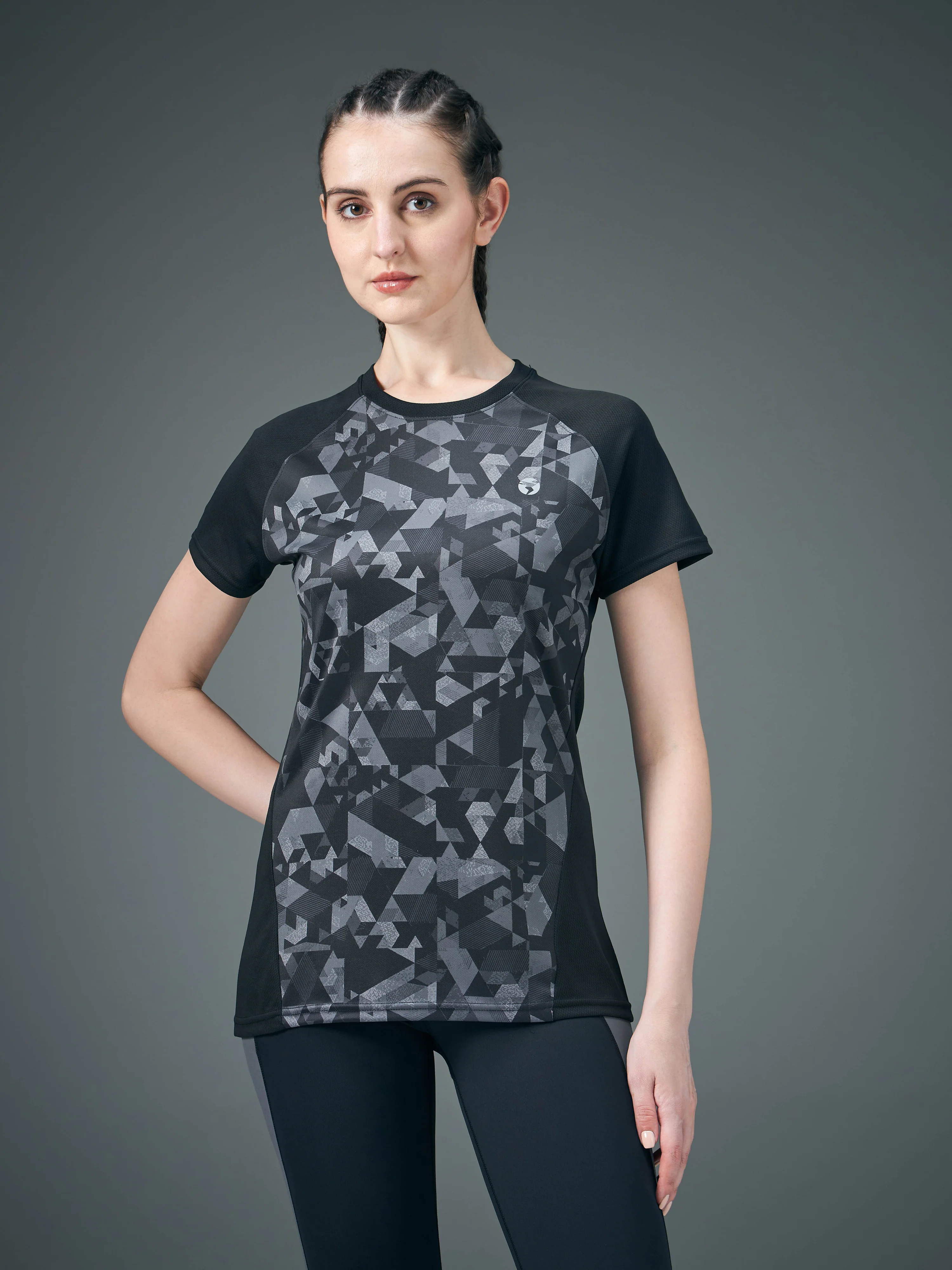 Women Abstract Print Slim Fit Crew Neck T-shirt with TECHNO COOL+ - Image 2
