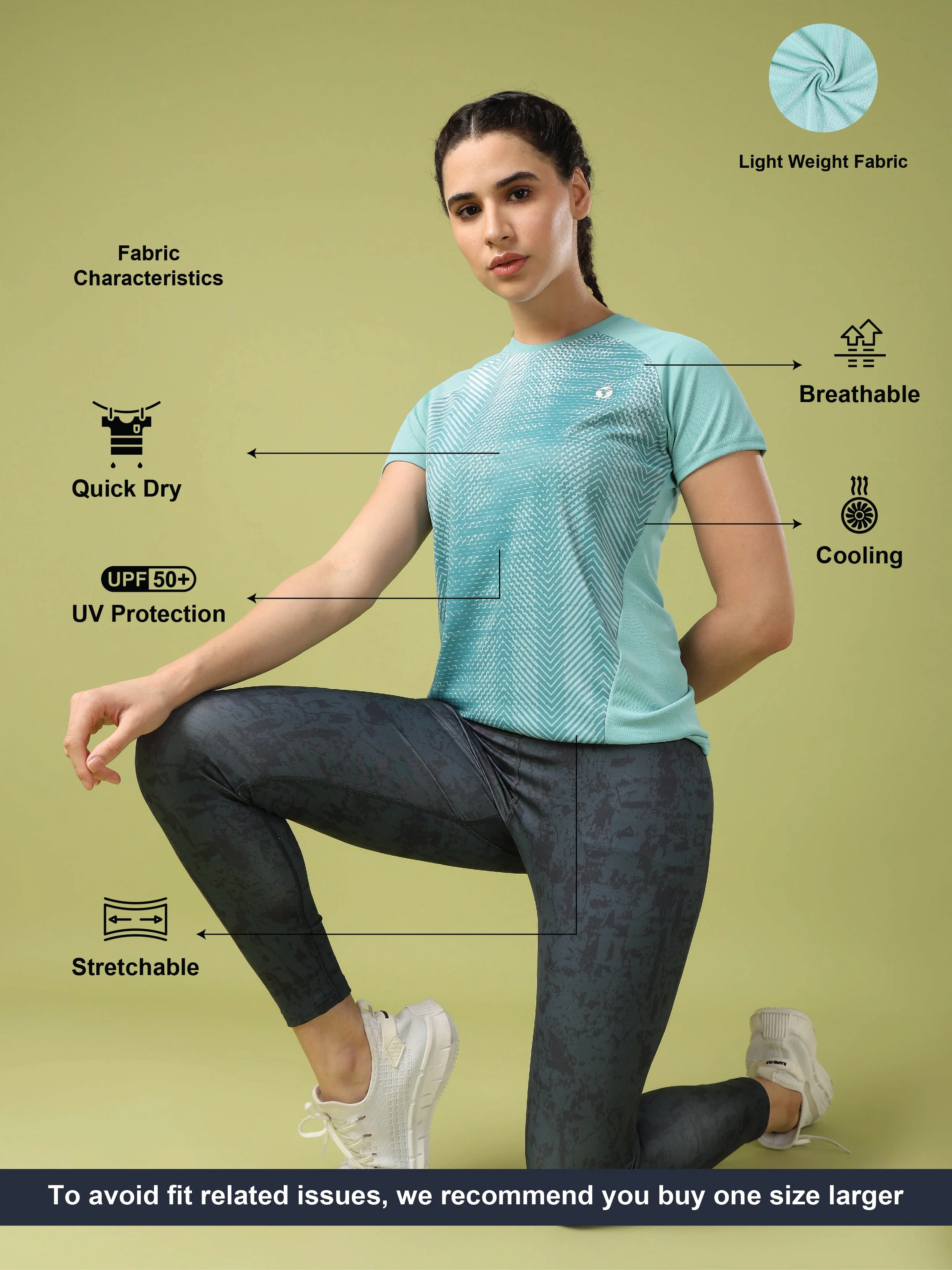 Women Abstract Print Slim Fit Crew Neck T-shirt with TECHNO COOL+ - Image 5