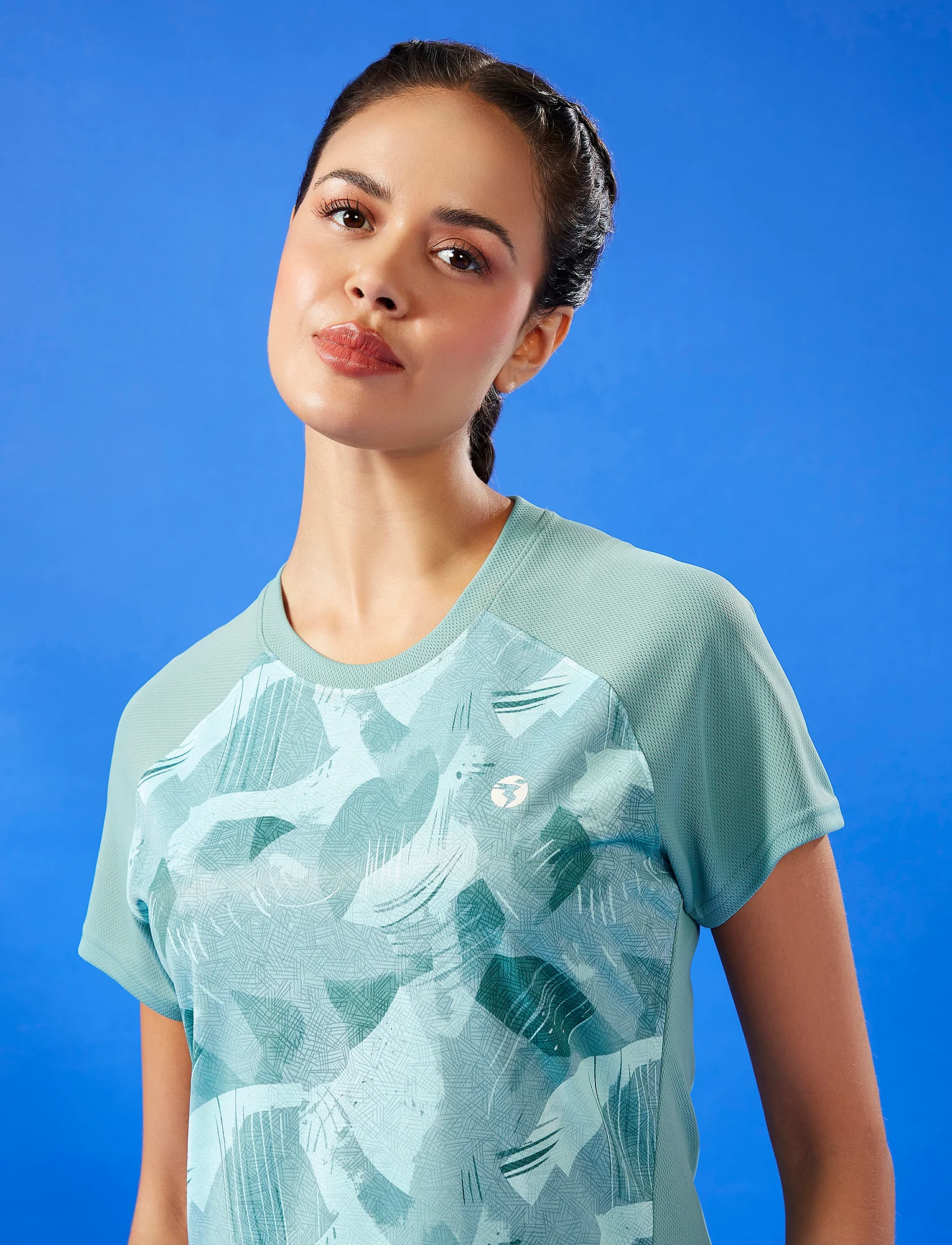 Women Abstract Print Slim Fit Crew Neck T-shirt with TECHNO COOL+ - Image 6