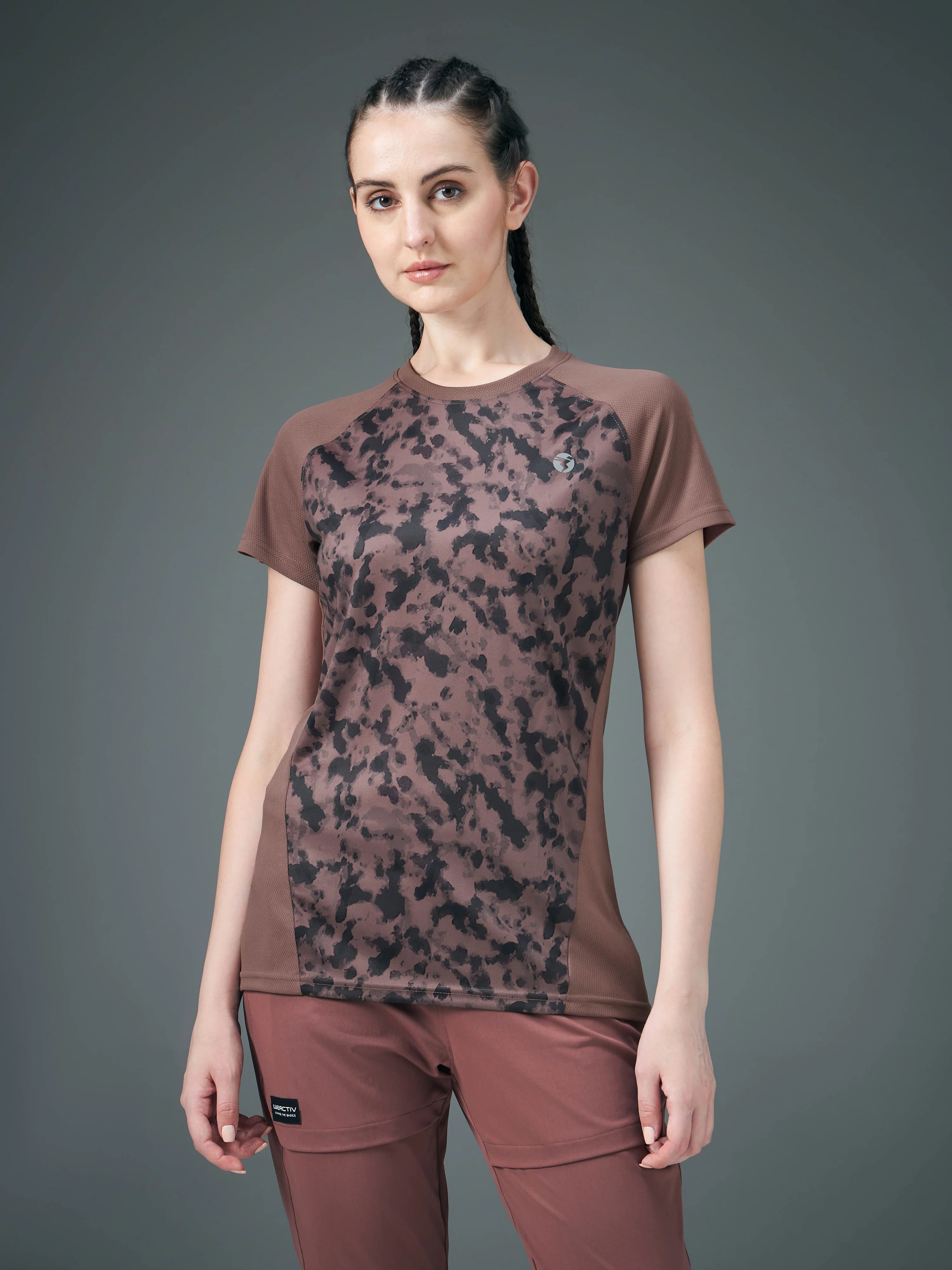 Women Abstract Print Slim Fit Crew Neck T-shirt with TECHNO COOL+ - Image 2