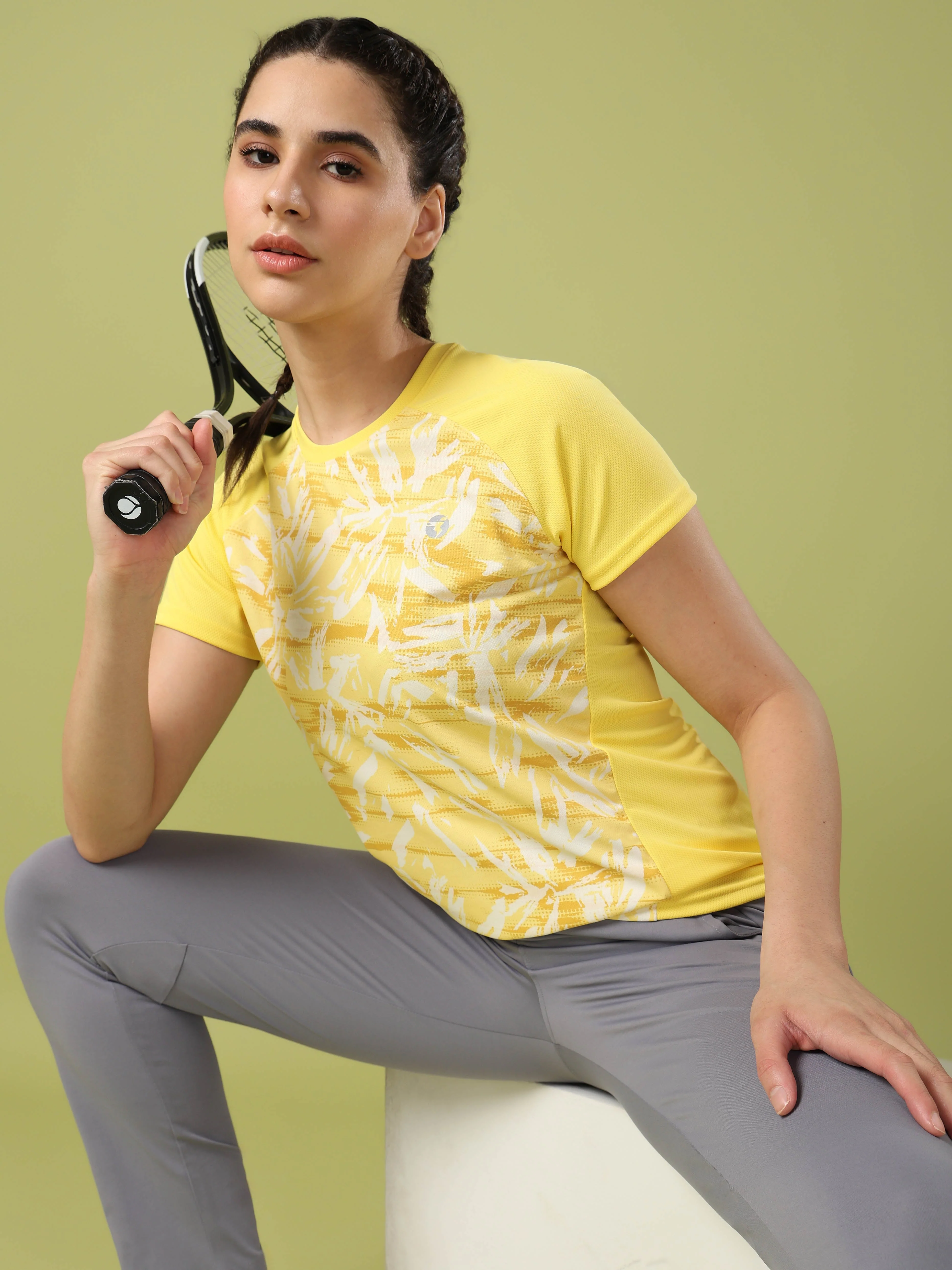 Women Abstract Print Slim Fit Crew Neck T-shirt with TECHNO COOL+ - Image 2