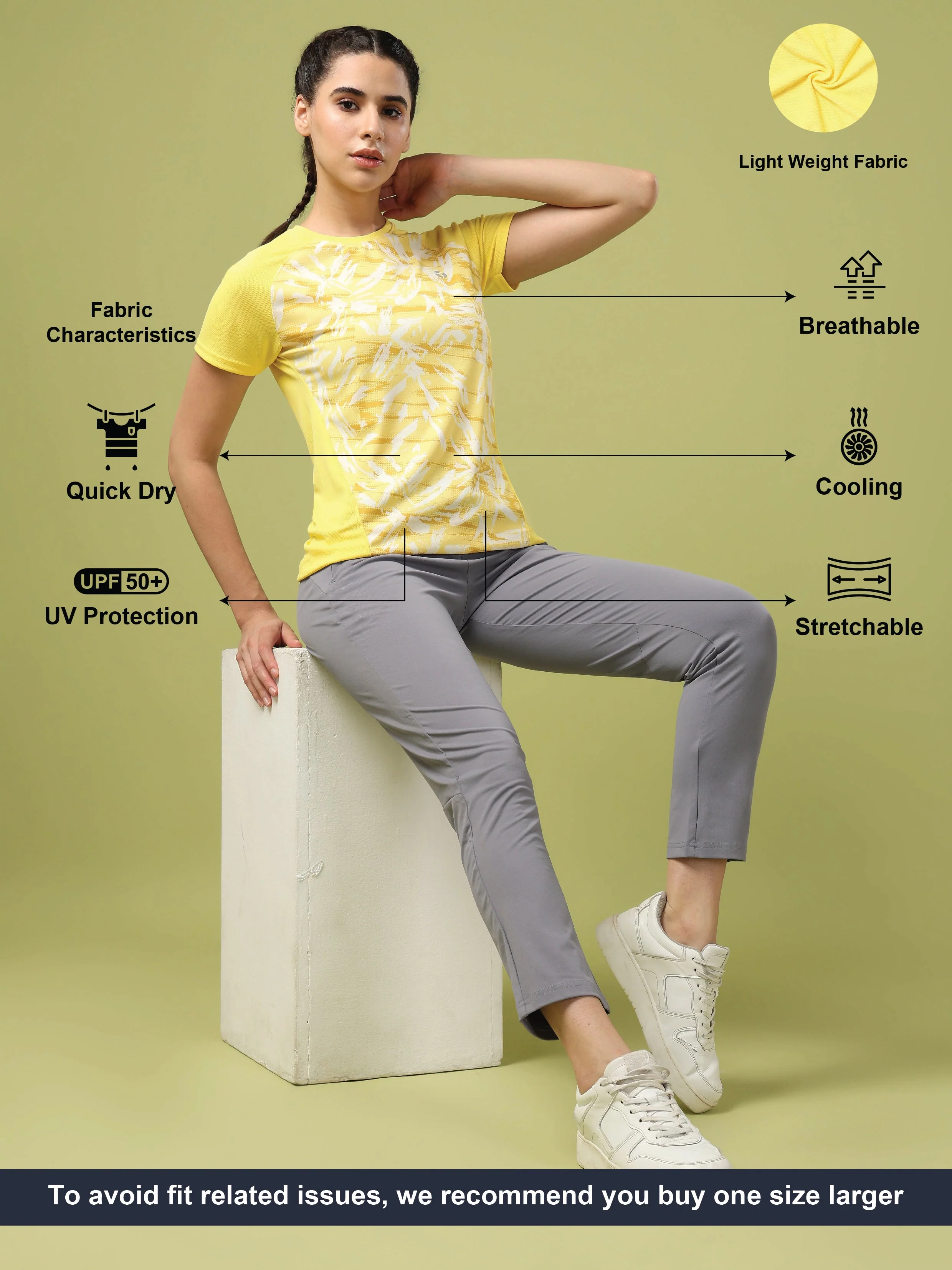 Women Abstract Print Slim Fit Crew Neck T-shirt with TECHNO COOL+ - Image 4