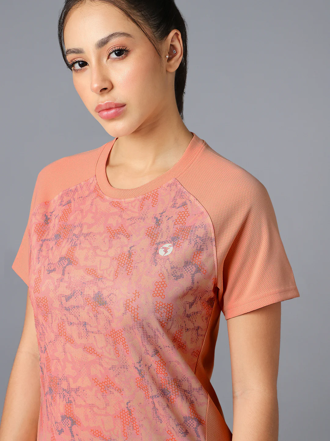 Women Abstract Print Slim Fit Crew Neck T-shirt with TECHNO COOL+ - Image 8