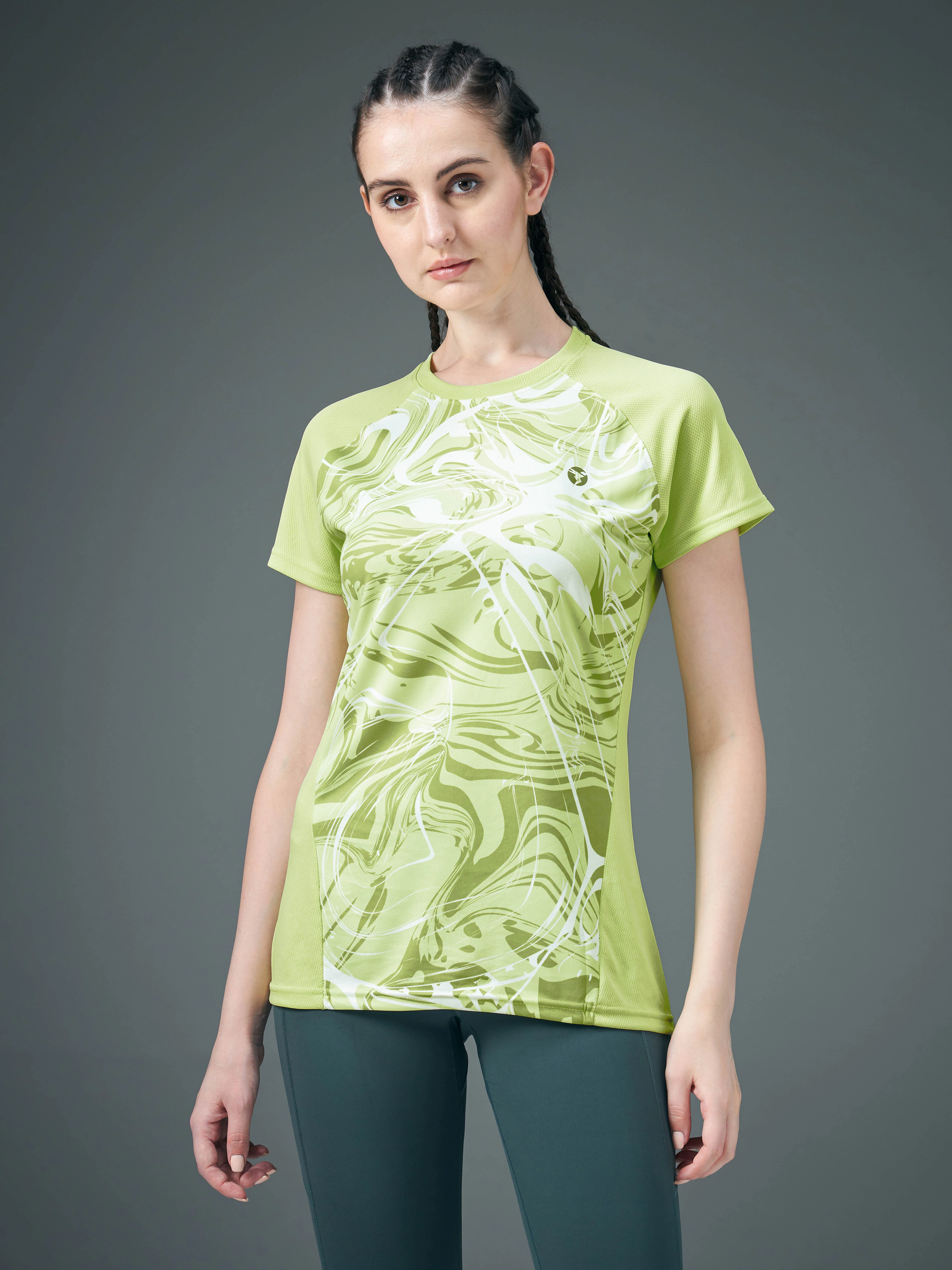 Women Abstract Print Slim Fit Crew Neck T-shirt with TECHNO COOL+ - Image 2